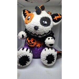 Handmade Crochet Halloween Monster Plush Purple Black Orange Spooky Stuffy